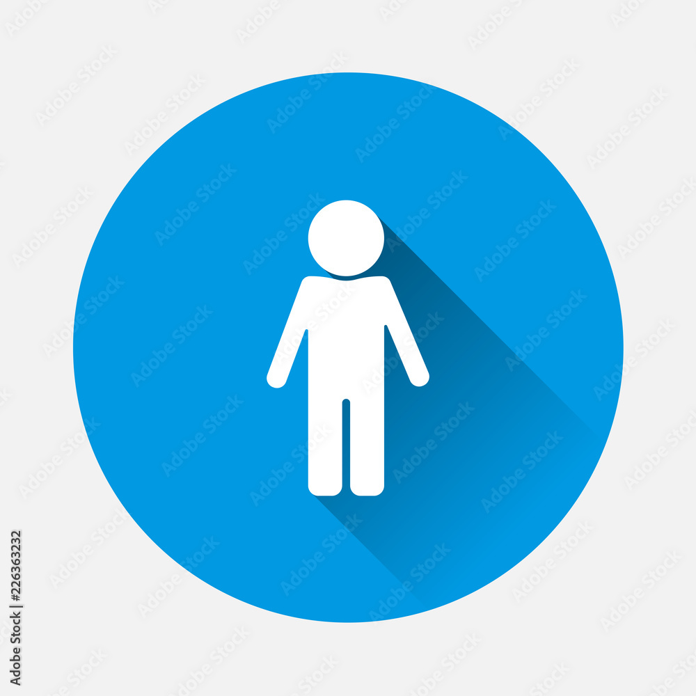 Poster vector icon of a standing man on blue background. flat image man with long shadow. layers grouped fo