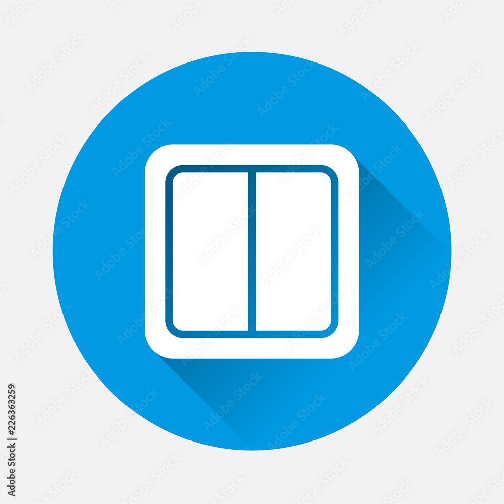 Poster electrical switch vector icon on blue background. flat image light switch icon with long shadow. lay