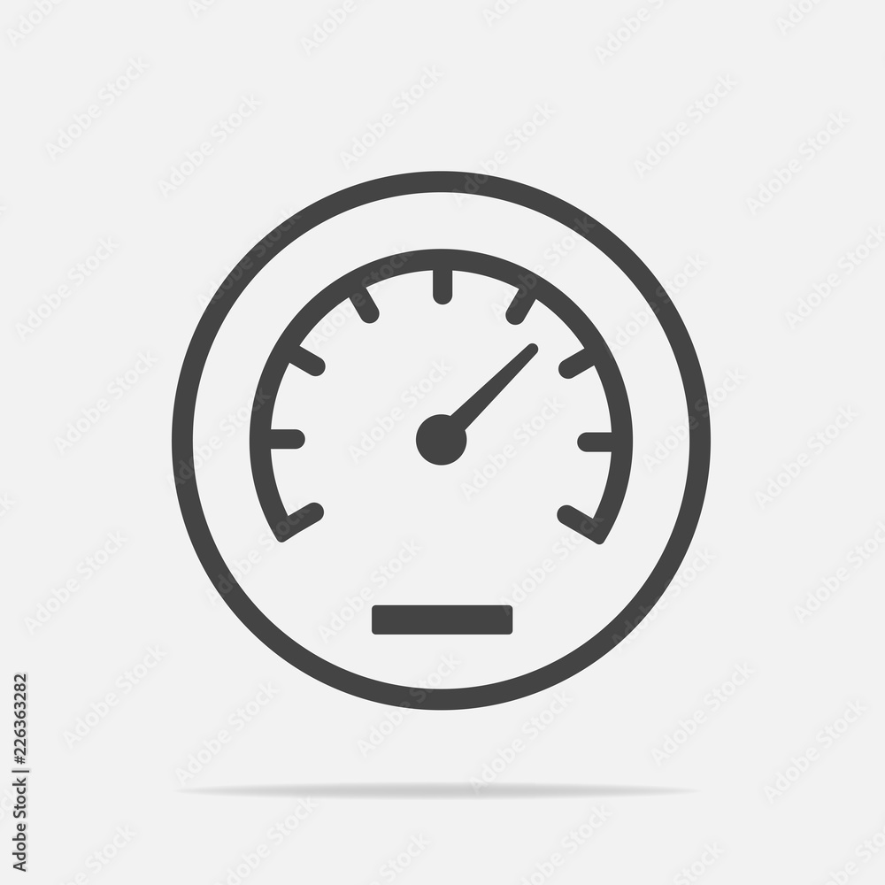 Poster vector icon speedometer on gray background. flat image speedometer icon with shadow. layers grouped 