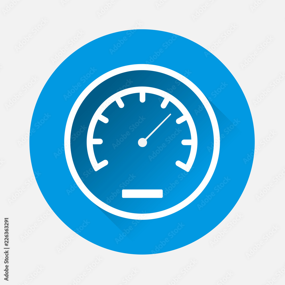 Poster vector icon speedometer on blue background. flat image speedometer icon with long shadow. layers gro