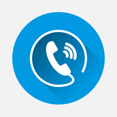  Phone vector icon on flat style on blue background. Flat image Handset with shadow with long shadow. Layers grouped for easy editing illustration. For your design.