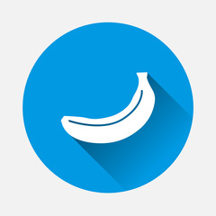 Obraz na płótnie Canvas Vector banana icon on blue background. Flat image sign banana with long shadow. Layers grouped for easy editing illustration. For your design.