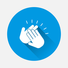 Fototapeta premium Applause vector icon on blue background. Flat image symbol of clapping with long shadow. Business illustration workflow. Layers grouped for easy editing illustration. For your design.