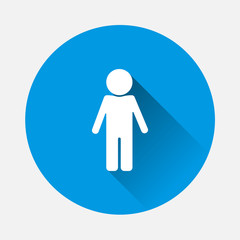  Vector icon of a standing man on blue background. Flat image  man with long shadow. Layers grouped for easy editing illustration. For your design.