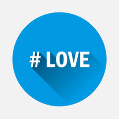  Hashtag love vector icon on blue background. Flat imageSymbol of love with long shadow. Layers grouped for easy editing illustration. For your design.