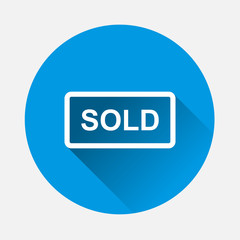  Vector icon sold stamp on blue background. Flat image sold vector illustration with long shadow. Layers grouped for easy editing illustration. For your design.