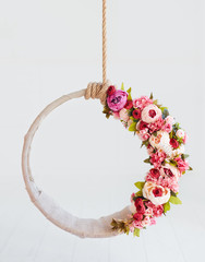 newborn baby photography swing, DIY floral hanging hoop