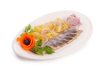 The salted herring with boiled potatoes and onions