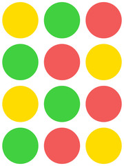 Red, green and yellow circles seamless pattern on white background