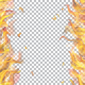 Translucent fire flame with vertical seamless repeat on two sides, left and right, on transparent background. For used on light backgrounds. Transparency only in vector format