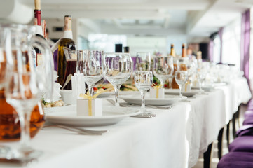 beautifully served table in a restaurant. Wedding Day