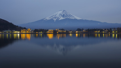 Mt. Fuji reflection on the lake kawaguchiko