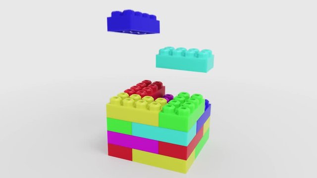 3D Animation Rendering of Toy Building Blocks Tower Building Isolated On White Background 4K