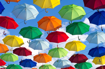 Fototapeta na wymiar colorful umbrellas on a sunny day