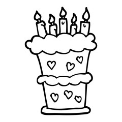 black and white cartoon birthday cake