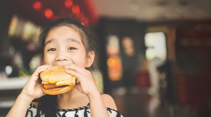 asian Children eat chicken cheese Hamburger Food Court