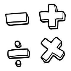 black and white cartoon math symbols - obrazy, fototapety, plakaty