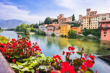 View of Bassano del Grappa, Veneto region, Italy. Popular travel destination - obrazy, fototapety, plakaty