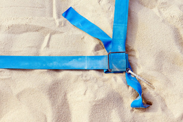 Close up chair referee in the playground on the volleyball beach. Boundaries of valleyball curt...