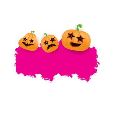 Halloween web pink grunge Banner or poster with Halloween scary pumpkins isolated on white background . Funky kids Halloween banner with space for greeting text or sale