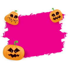 Halloween web pink grunge Banner or poster with Halloween scary pumpkins isolated on white background . Funky kids Halloween banner with space for greeting text or sale