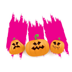 Halloween web pink grunge Banner or poster with Halloween scary pumpkins isolated on white background . Funky kids Halloween banner with space for greeting text or sale