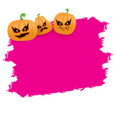 Fototapeta premium Halloween web pink grunge Banner or poster with Halloween scary pumpkins isolated on white background . Funky kids Halloween banner with space for greeting text or sale