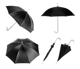 Set with elegant black umbrella from different views on white background © New Africa