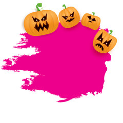 Halloween web pink grunge Banner or poster with Halloween scary pumpkins isolated on white background . Funky kids Halloween banner with space for greeting text or sale