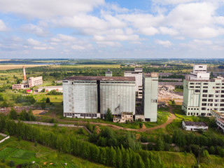 Fototapeta na wymiar A view from above to an abandoned grain elevator, Yaransk Russia.