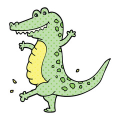 comic book style cartoon dancing crocodile