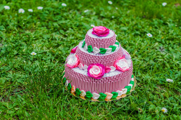 Różowy tort urodziny origami 3d - obrazy, fototapety, plakaty