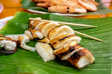 Grilled Squid Street Food Thailand