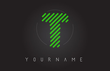 T Letter Logo Design with Neon Green Lines