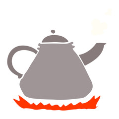 flat color illustration cartoon kettle on stove
