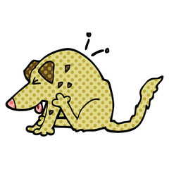 comic book style cartoon dog scratching