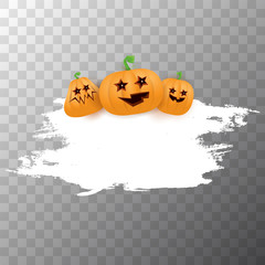 Halloween web white grunge cartoon Banner or poster with Halloween scary pumpkins isolated on transparent background . Funky kids Halloween banner with space for greeting text or sale