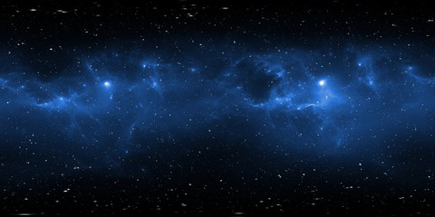 360 degree space nebula panorama, equirectangular projection, environment map. HDRI spherical panorama. Space background with nebula and stars - obrazy, fototapety, plakaty