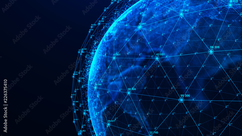 Aufkleber Global network concept. World map point. Global network planet Earth. 3D rendering.