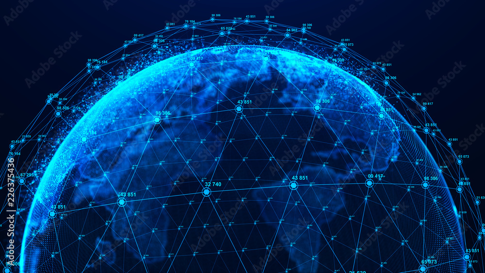 Aufkleber Global network concept. World map point. Global network planet Earth. 3D rendering.