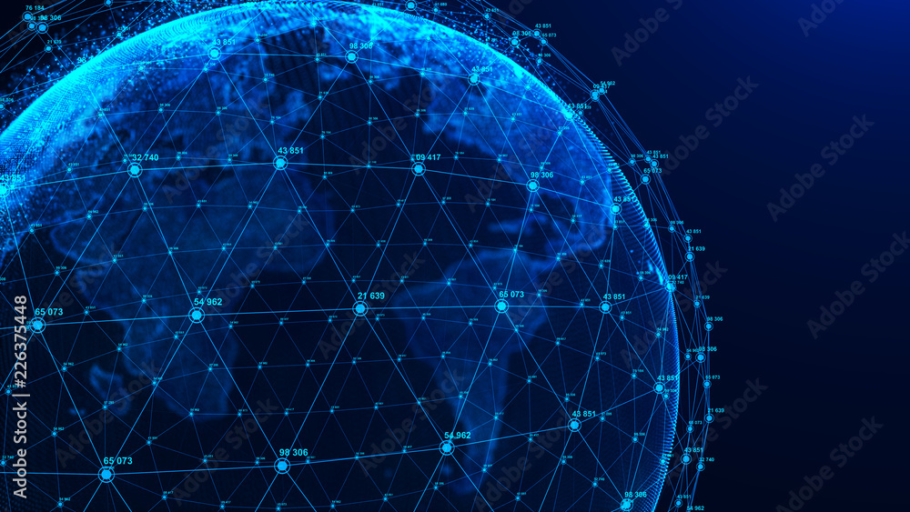 Aufkleber Global network concept. World map point. Global network planet Earth. 3D rendering.