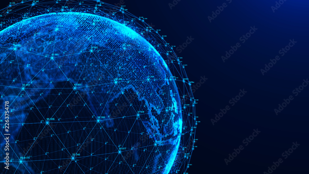 Aufkleber Global network concept. World map point. Global network planet Earth. 3D rendering.