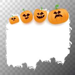 Halloween web white grunge cartoon Banner or poster with Halloween scary pumpkins isolated on transparent background . Funky kids Halloween banner with space for greeting text or sale