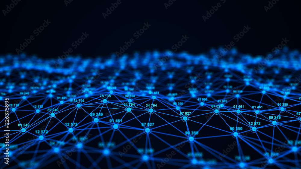 Aufkleber Big data visualization. Technology block chain concept. Futuristic infographic. 3D Rendering. Network connection.