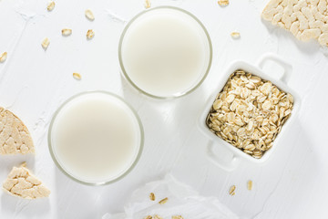 Protein source oat milk homemade product top view