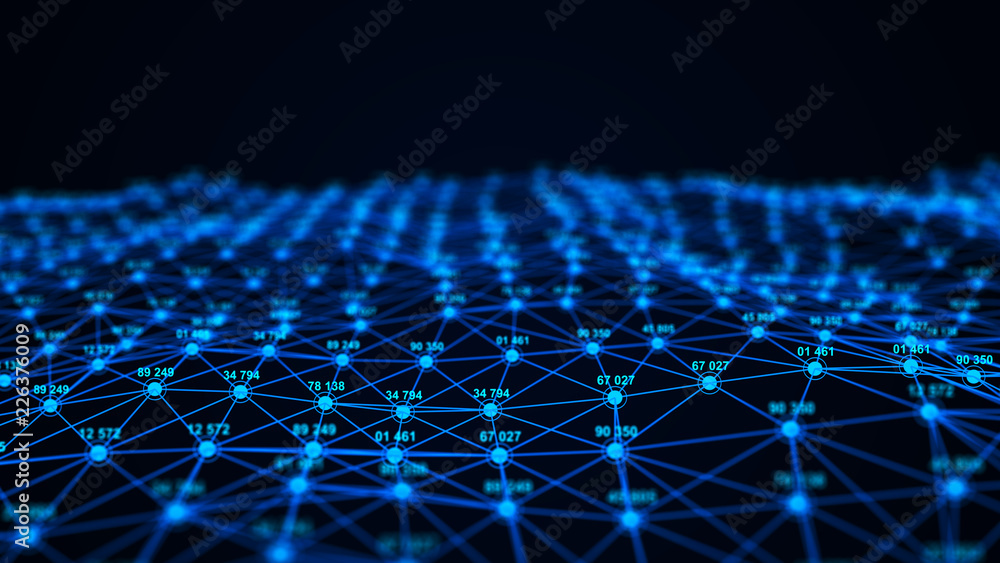 Leinwandbilder Big data visualization. Technology block chain concept. Futuristic infographic. 3D Rendering. Network connection.