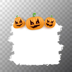 Halloween web white grunge cartoon Banner or poster with Halloween scary pumpkins isolated on transparent background . Funky kids Halloween banner with space for greeting text or sale