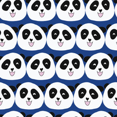Panda bear seamless vector repeat pattern. Cute animal illustration on blue background for boys. For fabric, paper, kids room decor, wallpaper, school, nursery, baby shower, card, birthday, stationery