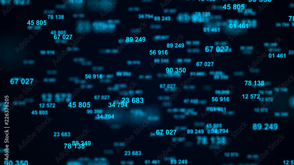 Poster Digital blue background. Information code. Binary computer code. 3d rendering