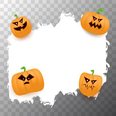 Halloween web white grunge cartoon Banner or poster with Halloween scary pumpkins isolated on transparent background . Funky kids Halloween banner with space for greeting text or sale